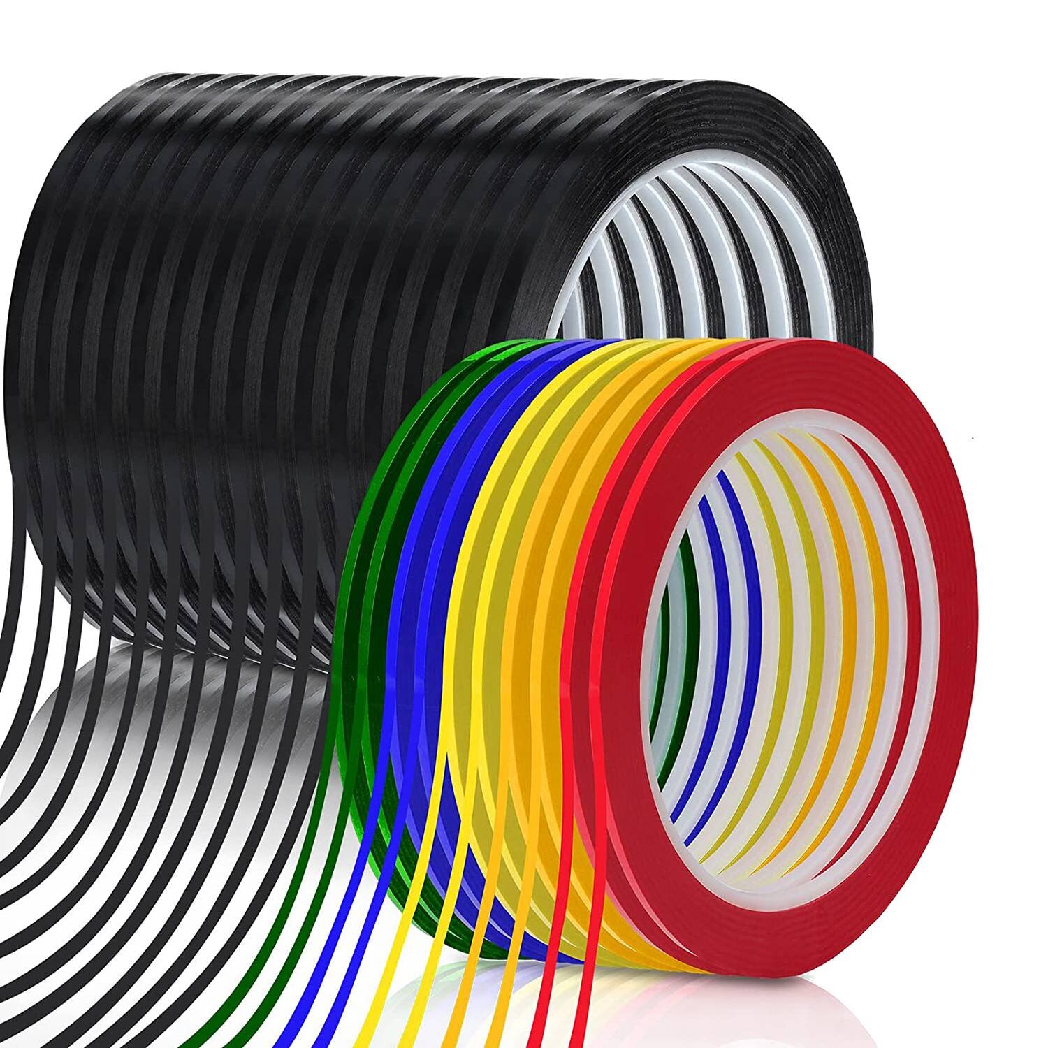 24 Rolls Whiteboard Thin Tape 216 Feet Per Roll 1/8 Inch Art Graphic Chart Grid Electrical Tape Dry Erase Tape, 6 Colors